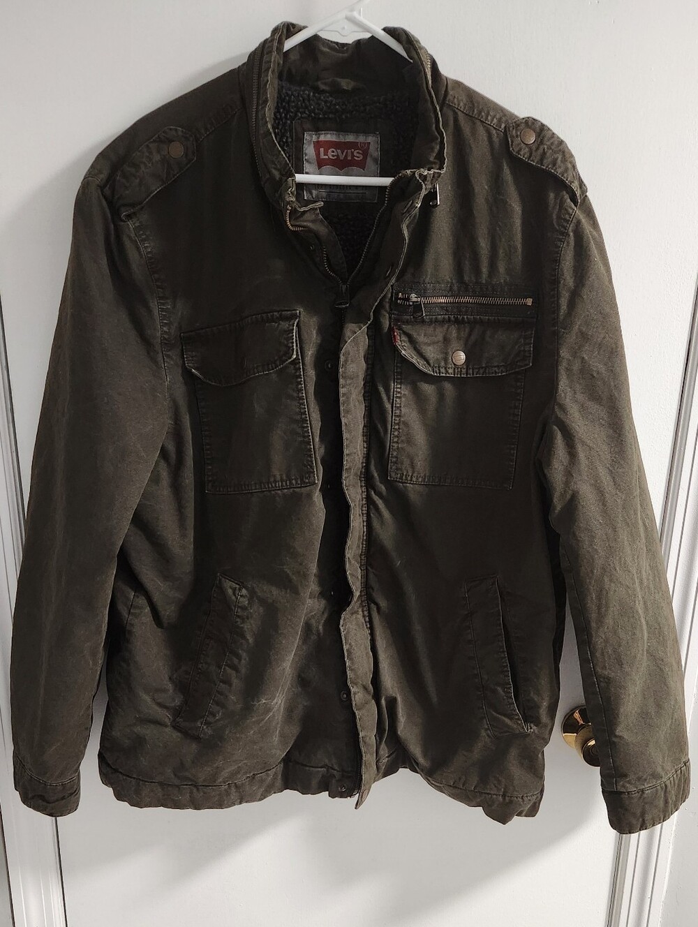 Levi's Olive Canvas Military Field Jacket with Sherpa Lining Size XXL